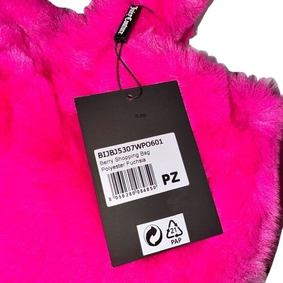 Juicy Couture Berry Fuchsia Faux Fur Tote Shopping Bag & Metallic Mini Pouch - Picture 3 of 15